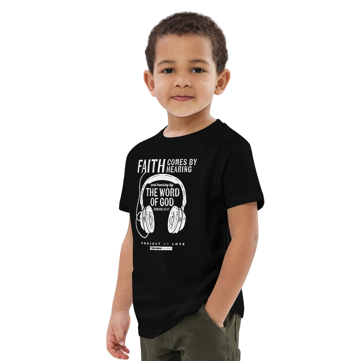 Organic KIDS T-Shirt Romans 10:17 'Faith Comes by Hearing'