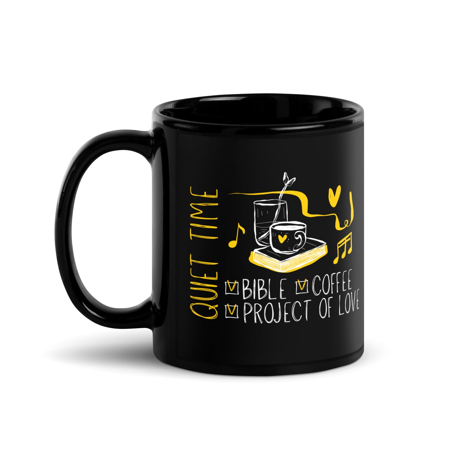 Black Glossy Mug 'Quiet time'