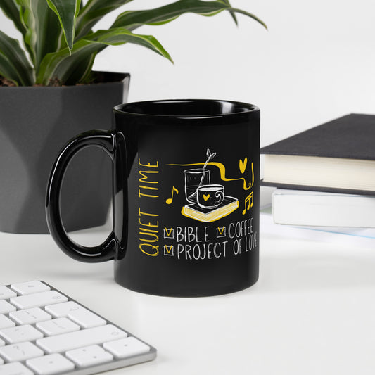 Black Glossy Mug 'Quiet time'